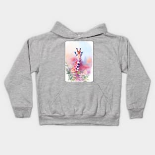 Giraffe Watercolor Portrait 2 Kids Hoodie